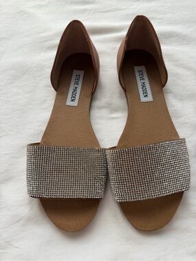Steve Madden Rhinestone D’Orsay Flat Sandals Tan Silver Size 7